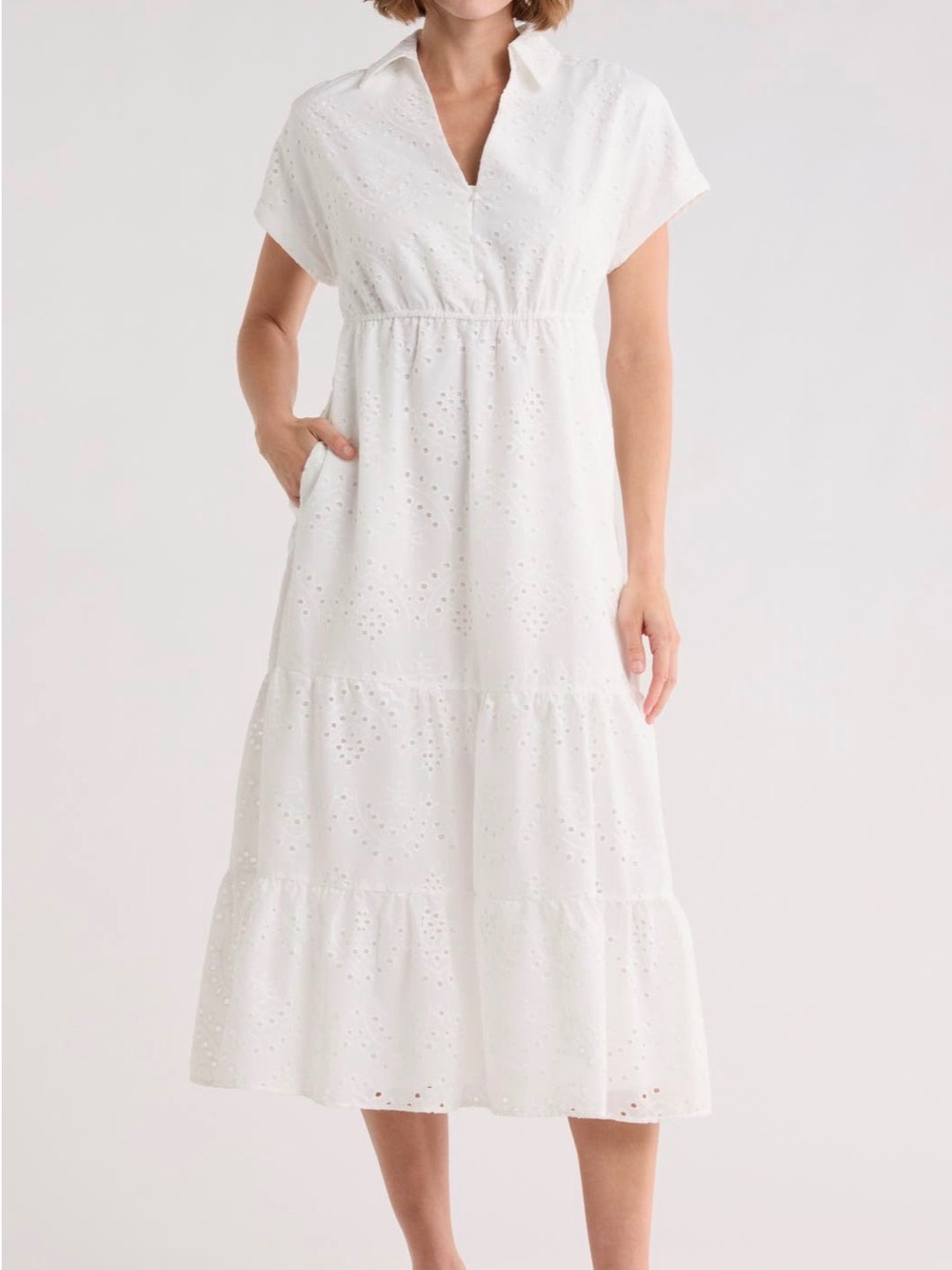 Sam Edelman White Eyelet Tiered Maxi Shirt Dress size 6 - Picture 7 of 9